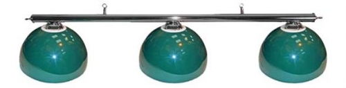  Pool Table Lighting with Chrome Bar and 3 Green Deluxe Metal Shades